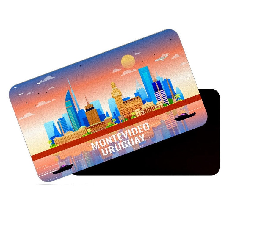 dhcrafts Rectangular Rubber Fridge Magnet / Magnetic Card Multicolor Uruguay Montevideo Design Pack of 1 (8.6cm x 5.4cm)